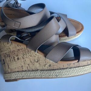 Maurices Gray/Tan Wedge Espadrille Sandals